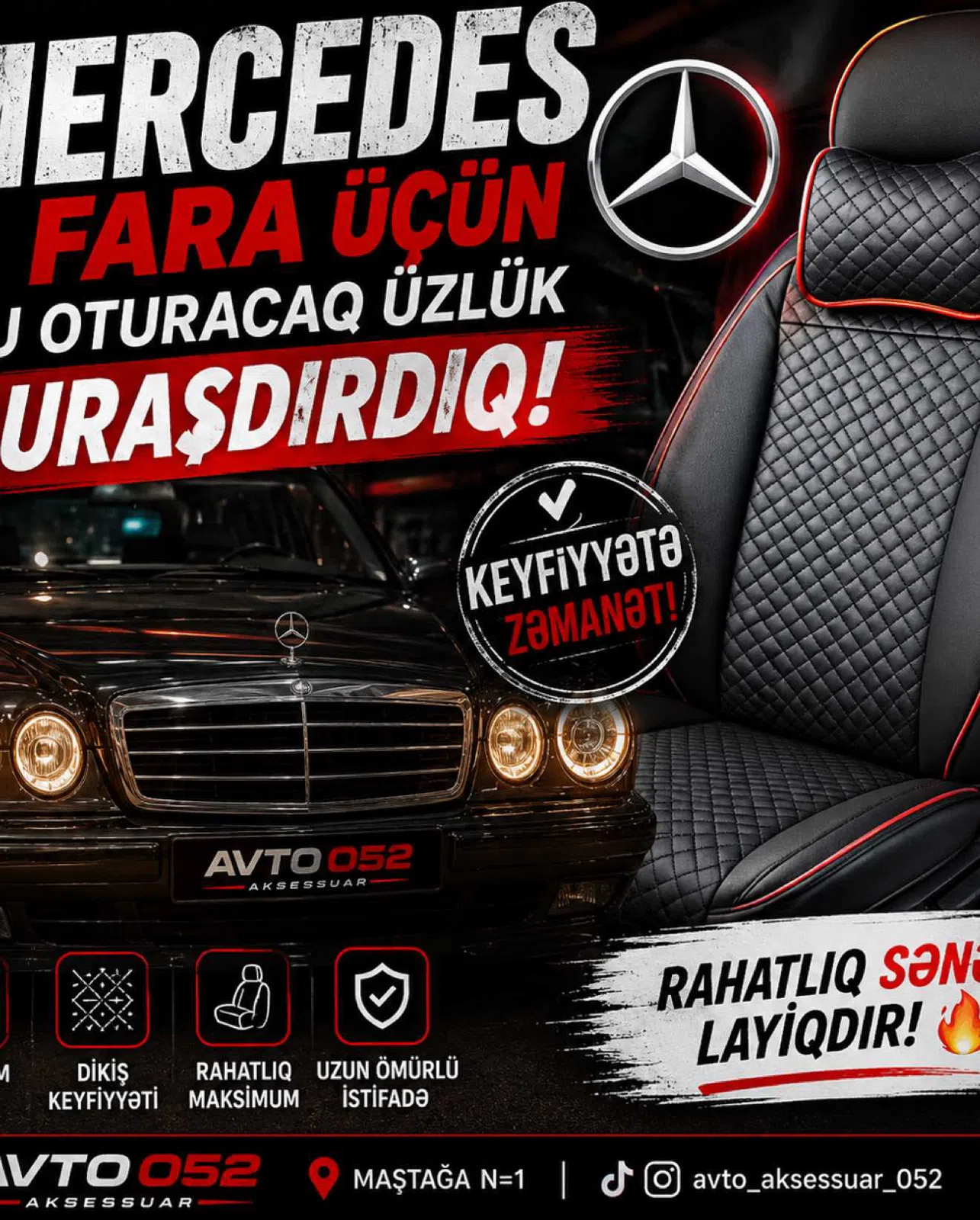 Avtomobil oturacaq üzlükləri, dəri, romb naxışlı - Tenderyard